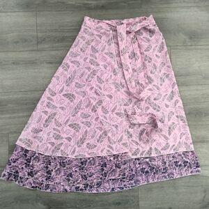 NWT LAX Connection Pink Purple & Silver Floral Sari Wrap Skirt Free Size